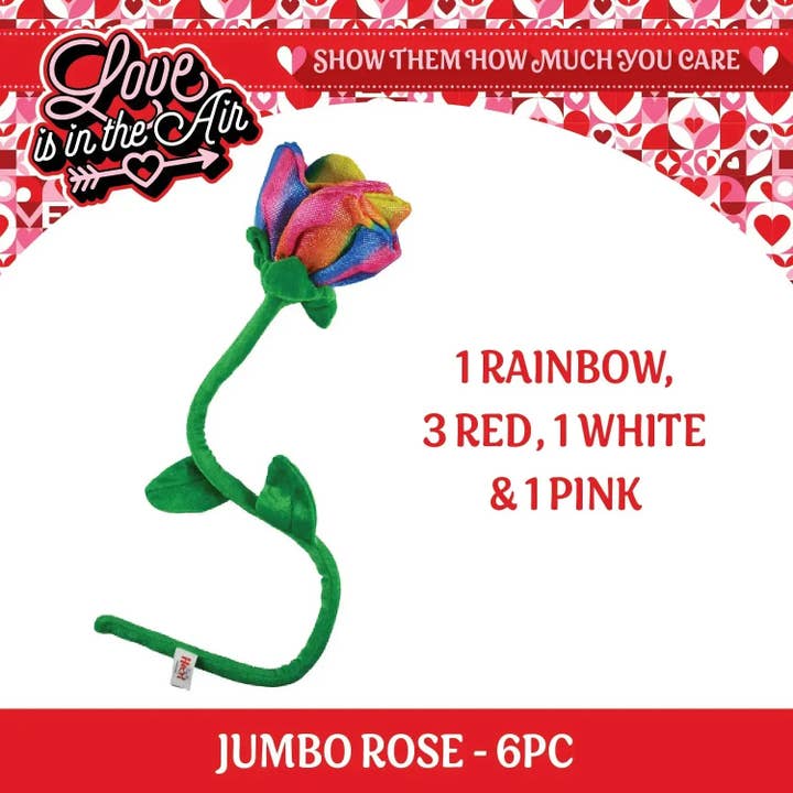 Novelty Closeout - Wholesale Artificial Flowers - Valentine's Day Plush Jumbo Rose Assortment - 6/Pack1