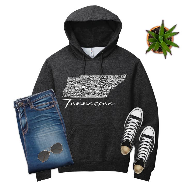 Sudadera con matrícula del estado de Tennessee con mapa del condado para venta al por mayor de 316 Legacy LLC
