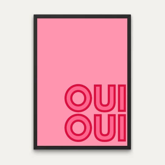 Oui Oui Retro French Typography Wall Art Print - Bold for wholesale by Littlepapertrailco