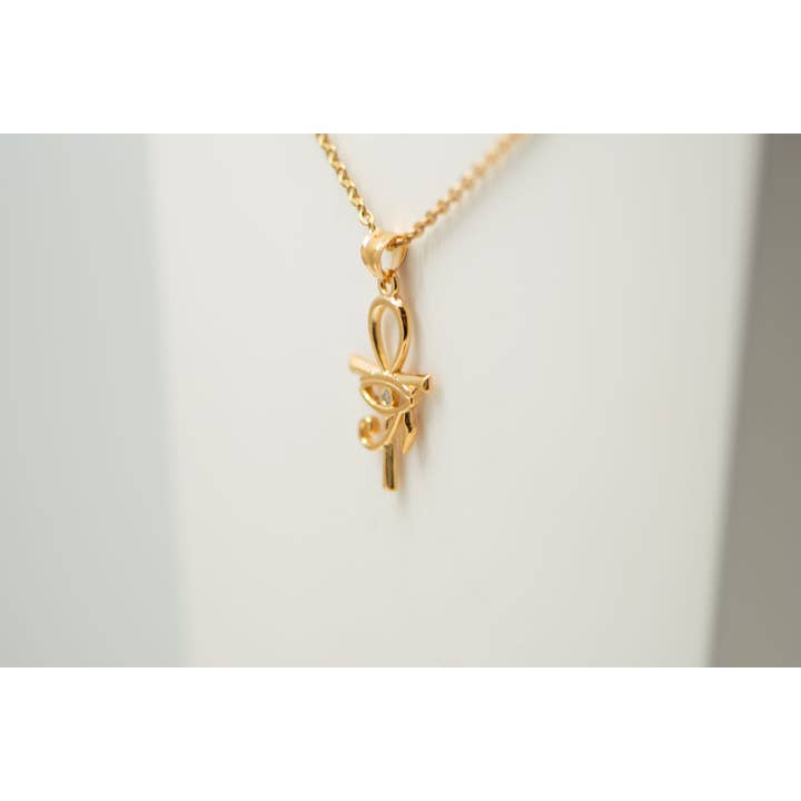 TALISMAN JEWELLERY (D&Fidanverdi, S.L.) - Wholesale Pendant/Charm Necklace - Ankh Cross Pendant & Eye of Horus Egypt 18k Gold Plated and Oz1