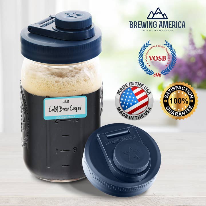 Brewing America - Wholesale Drink Lids - Mason Jar Lids Wide Mouth Plastic 4 Pack Leak Proof with Flip Cap Pouring Spout & Drink Hole Old Glory Blue7
