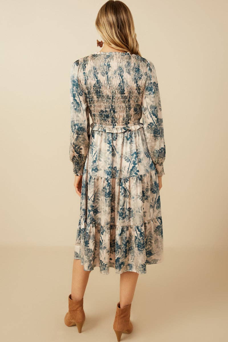 Beige Vestido de satén con cuerpo fruncido y estampado botánico para mujer de venta al por mayor en Faire6