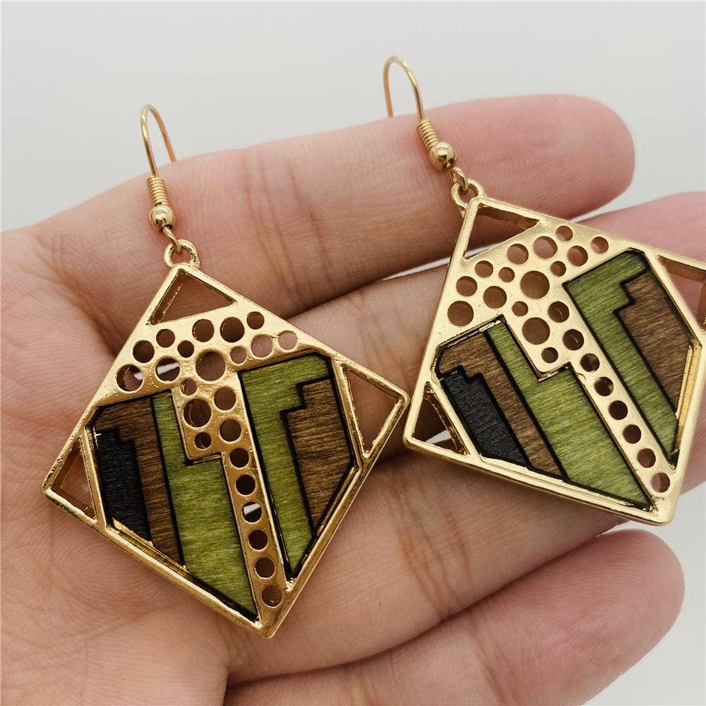 Mio Queena - Vente Boucles d'oreilles pendantes - Boucles d'oreilles en bois géométriques en bois5