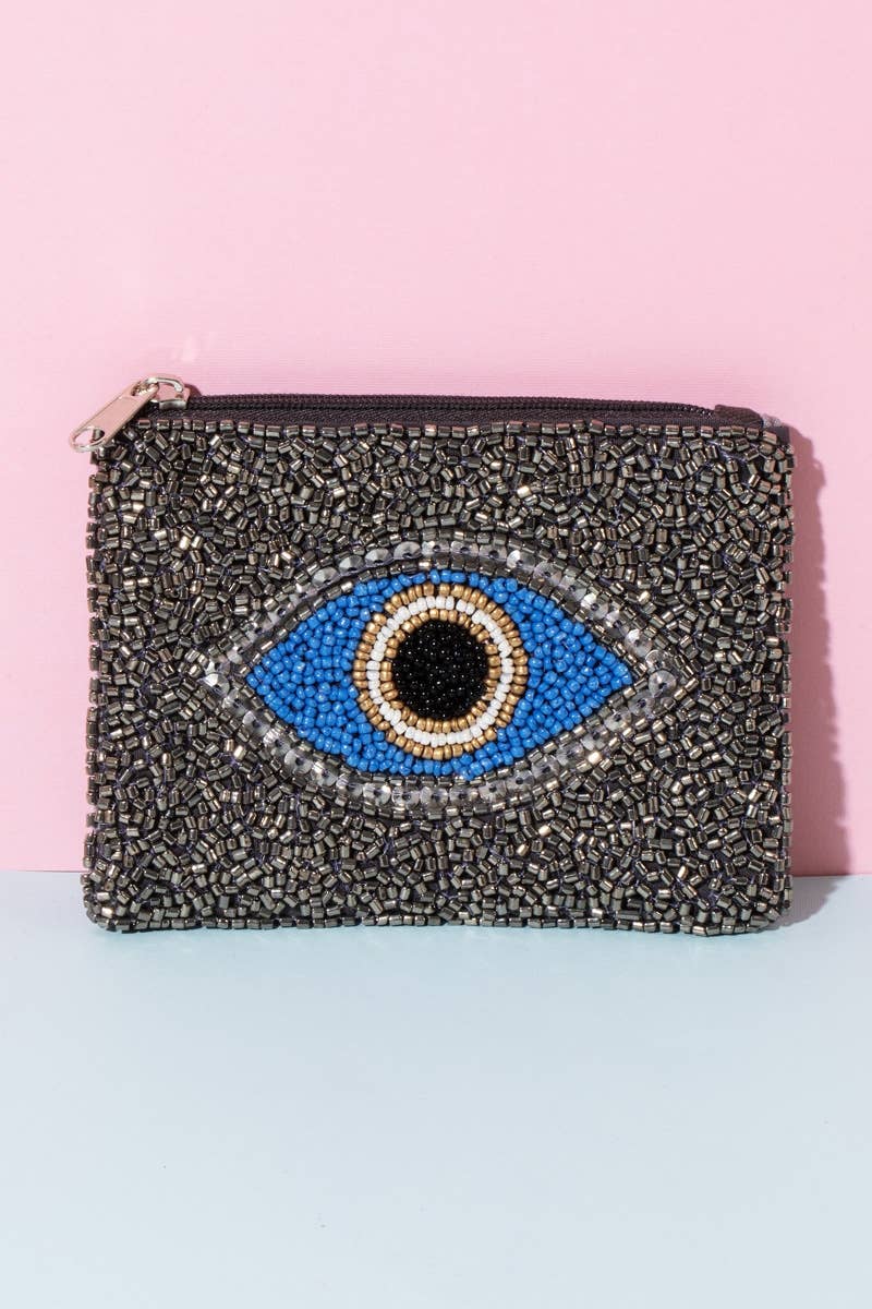 MULTI Black Evil Eye Beaded Coin Purse for wholesale on Faire
