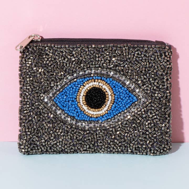 MULTI Black Evil Eye Beaded Coin Purse for wholesale on Faire0