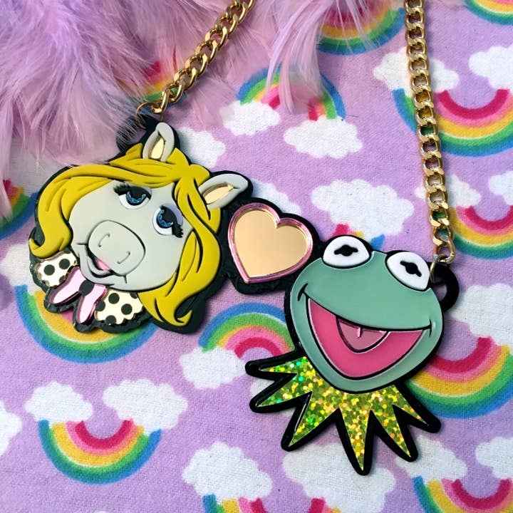 I'm Your Present - Wholesale Pendant/Charm Necklace - Miss Piggy Loves Kermit Laser Cut Acrylic Necklace3