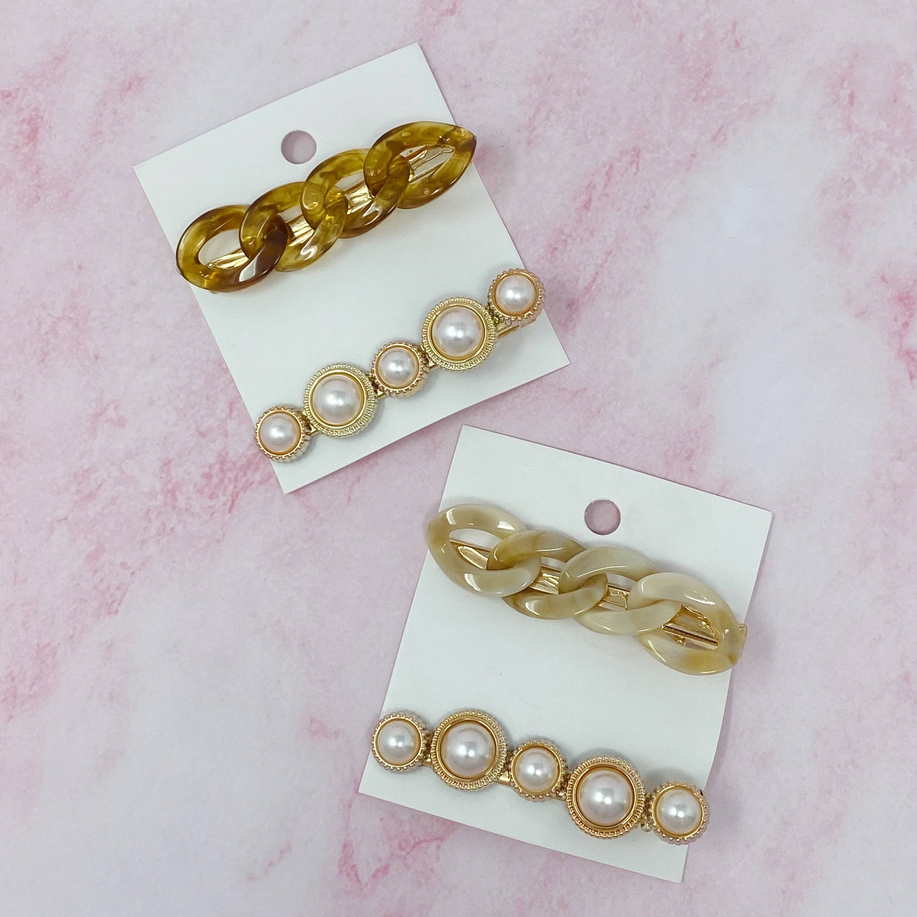 Ellison+Young - Wholesale Hair Accessories Set - Women's - Marble Chain And Pearl Hair Clip Set10