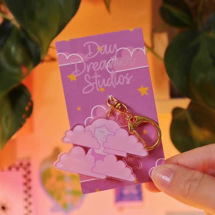 Day Dreamer Studios - Wholesale Keychain - Women's - Head in the Clouds | Acrylic Gold Keychain