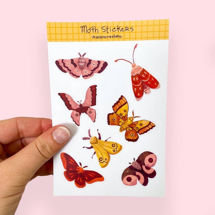 Moths - Vinyl Sticker Sheet for wholesale by Leah Bees Creations