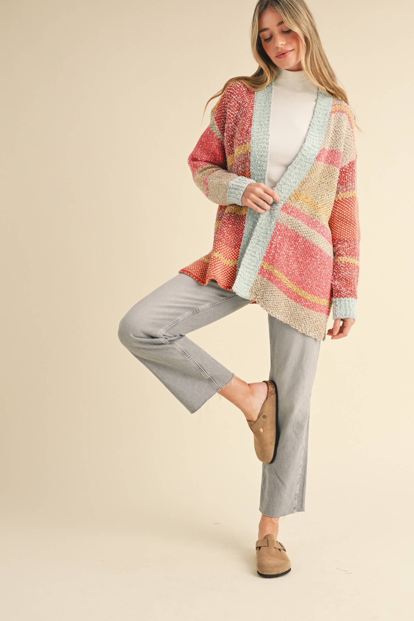 &MERCI - Wholesale Cardigan - Women's - OVERSIZED COLOR BLOCK CARDIGAN MSW100381