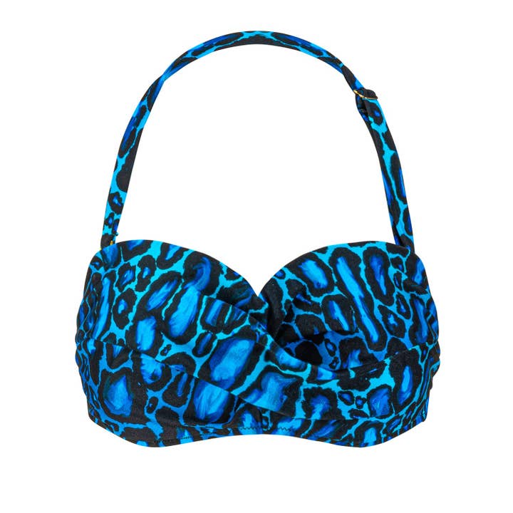 Serengeti-bikinitop i blå dyreprint for engroshandel hos Seaspray Swimwear