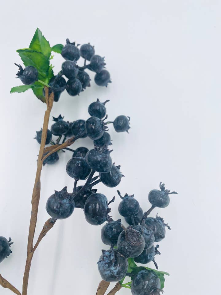 Artificial 18" Blueberry Stem - sold as bundle of 4 for wholesale by Journey Decor