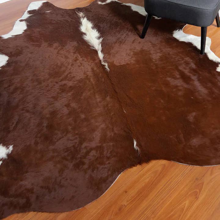 home mart goods – Engroshandel Løst tæppe – 6x7 Fødder Brun & Hvid Mave Hereford Koskind Område Tæppe3