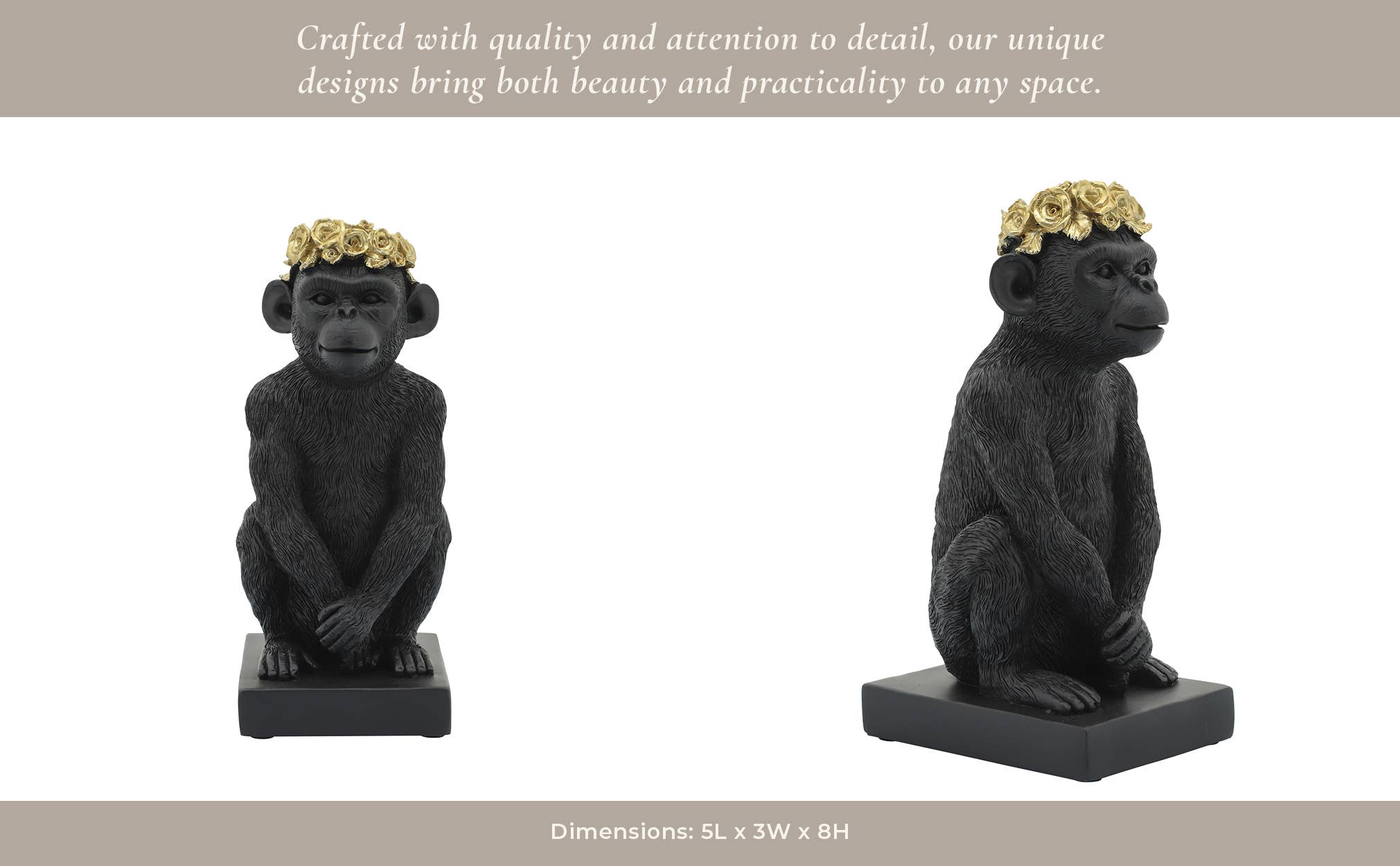 Sagebrook Home - Wholesale Decorative Figurine - Decorative Figurine - Black Resin Monkey Flower Crown, 8 in.8