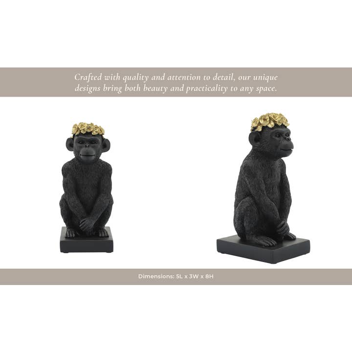 Sagebrook Home - Wholesale Decorative Figurine - Decorative Figurine - Black Resin Monkey Flower Crown, 8 in.8