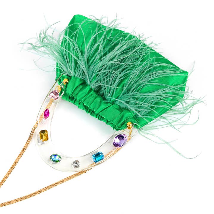 Dreamy Green Feathered Top handle bag for wholesale on Faire4