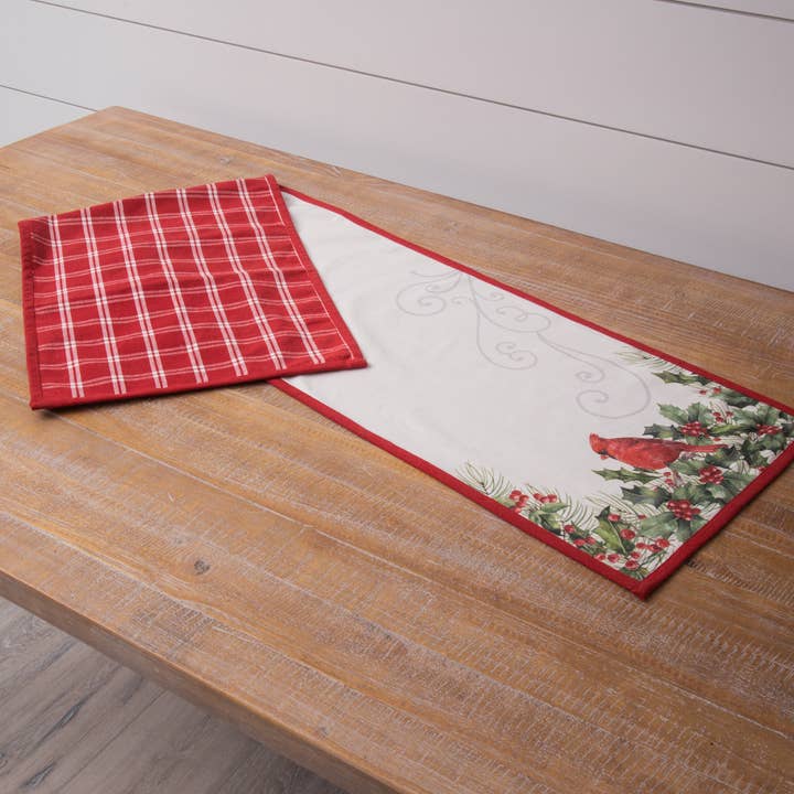 Reversible Table Runner - Cardinal and Holly (PC) for wholesale by Audrey's Home & Gift