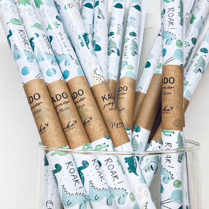 NynkeOntwerpt - Wholesale Wrapping Paper Roll - Gift paper | Dinos | Custom illustration1