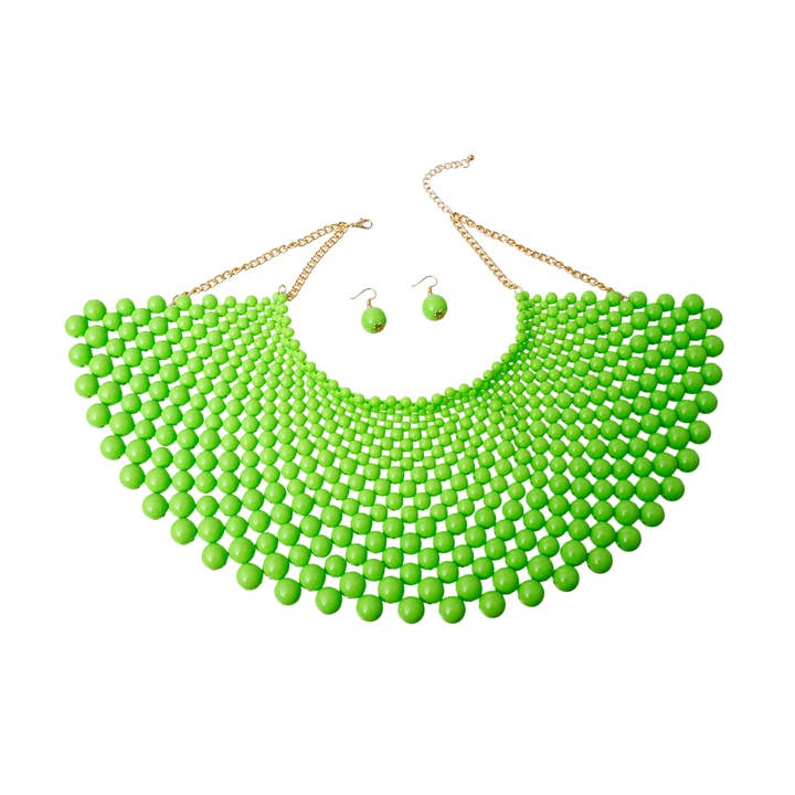 Lime Bead Bib Necklace Set for wholesale by PinktownUSA