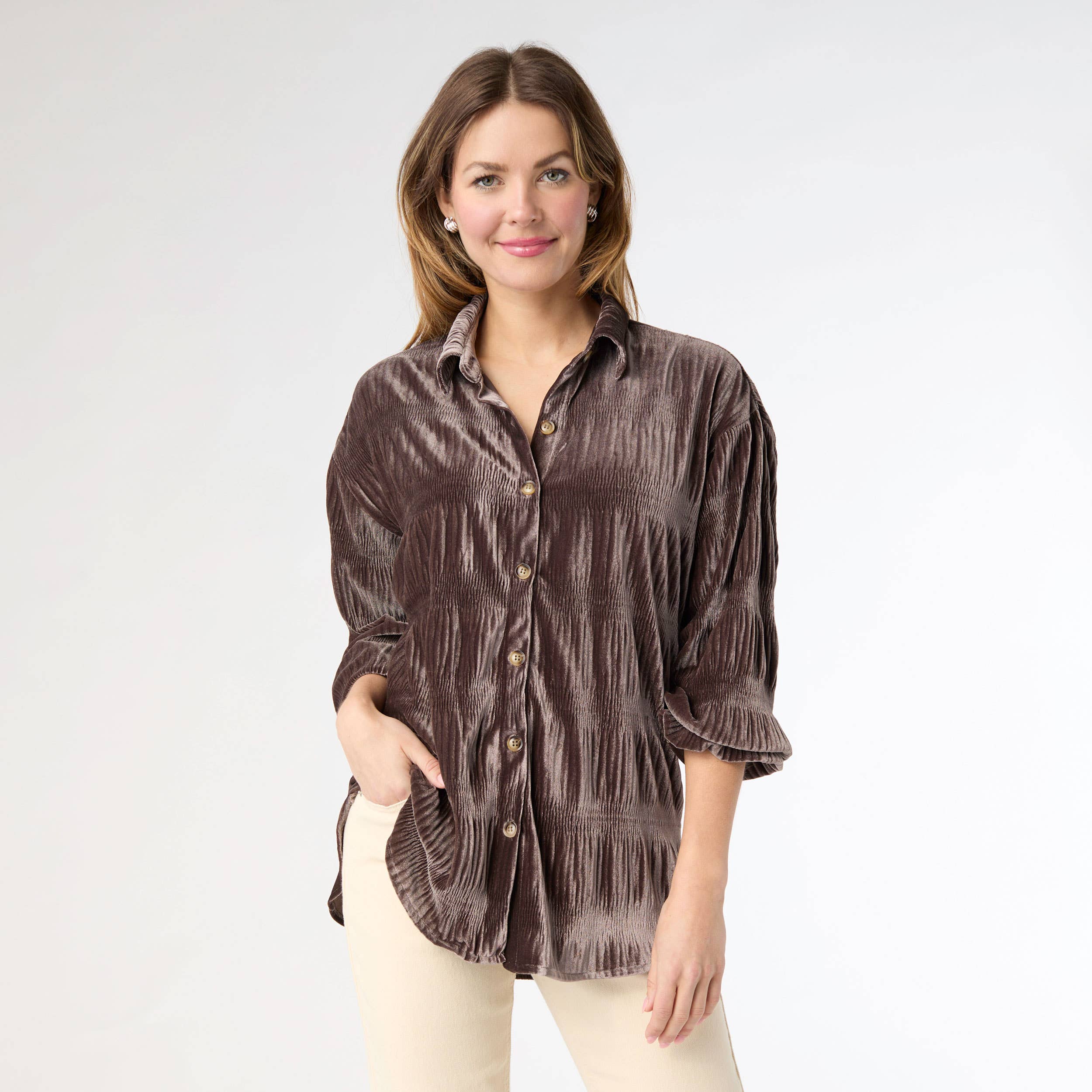 COCO + CARMEN - Wholesale Shirt - Women's - Candus Pleated Velour Top4