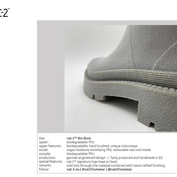 nat-2™ Bio Boot grey green vegan | 100% waterproof biodegradable rainboots for wholesale on Faire4