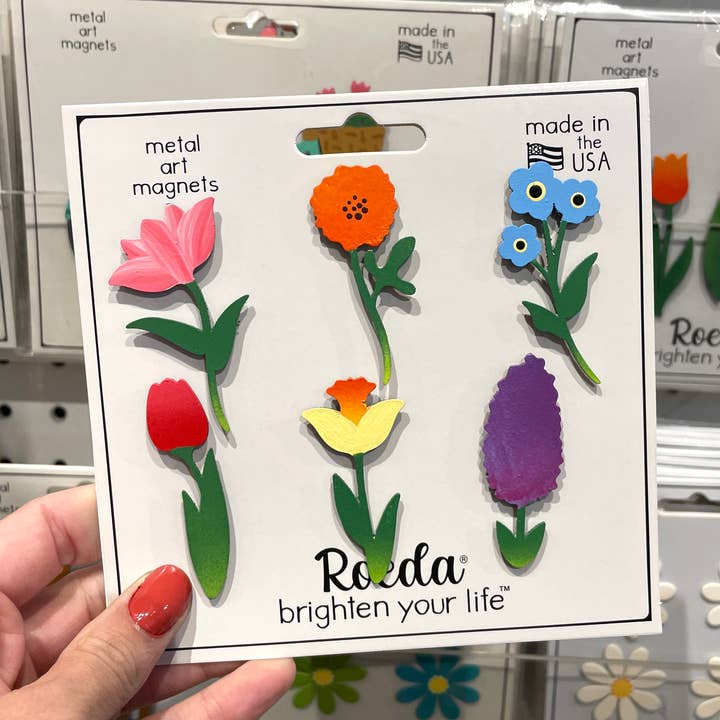 Rainbow Flower Stem Magnets S/6, Spring Decor for wholesale by Roeda Studio