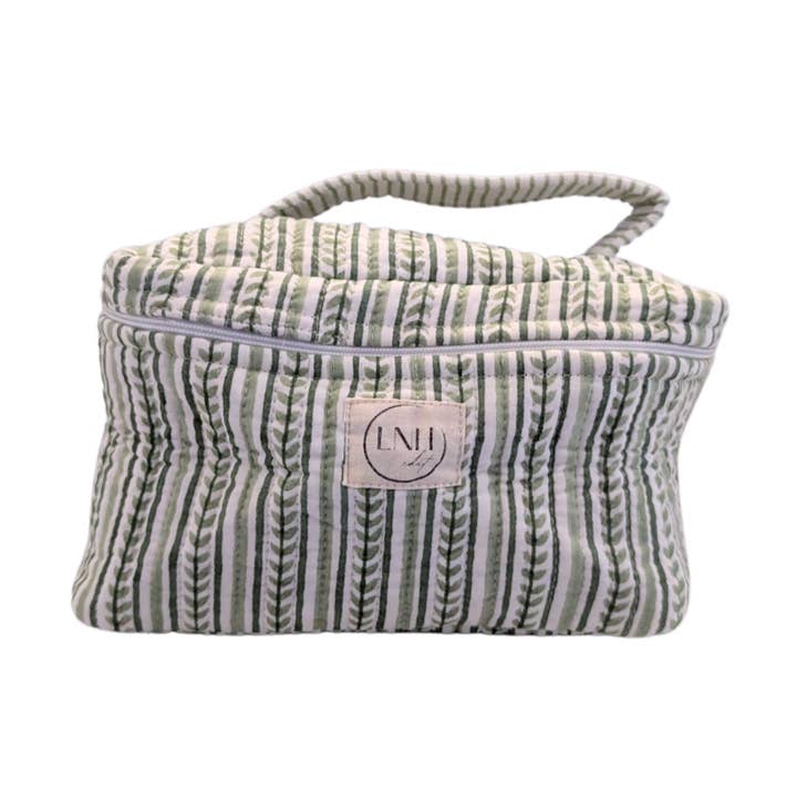 Astuccio per cosmetici Alani Green con cerniera superiore grande per la vendita all'ingrosso da parte di LNH EDIT