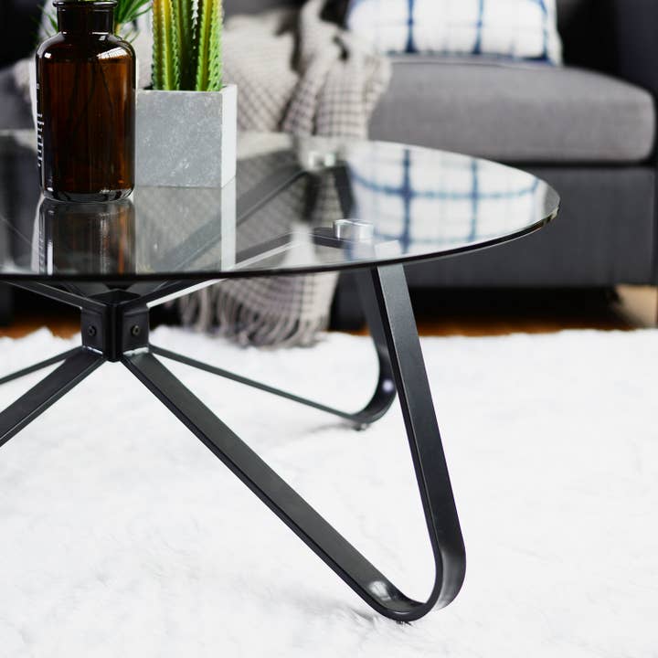 39F Inc. - Wholesale Coffee Table - Round Glass Coffee Table with Metal Legs