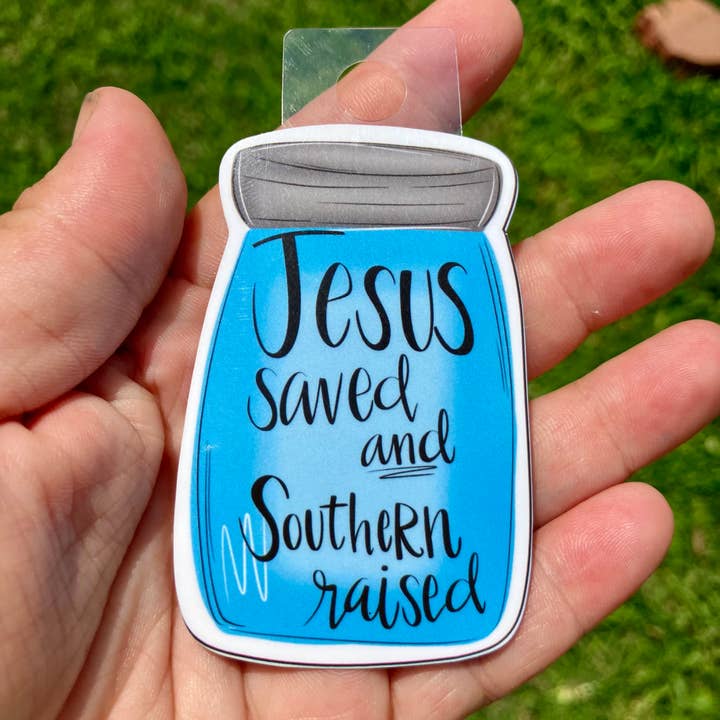 Jesus saved and southern raised waterproof sticker for wholesale by on the Bayou