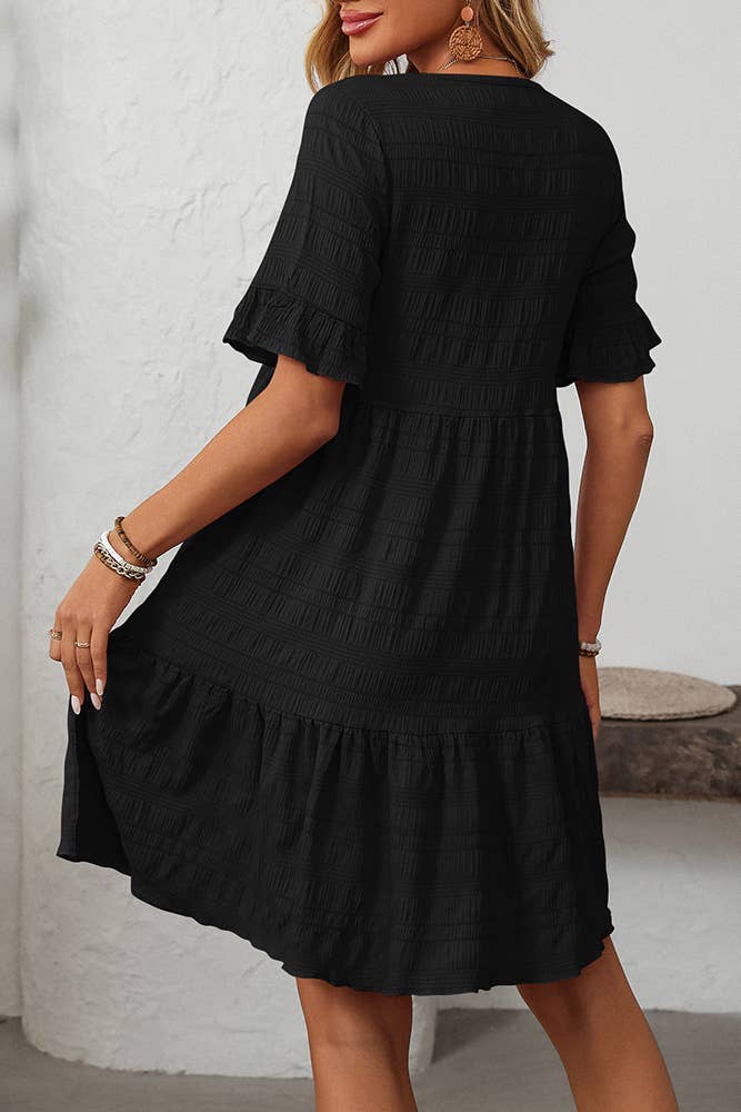 UNISHE – Vestido - Mulher por atacado – Vestido Fluido de Cor Sólida com Manga Curta Solta MD1613