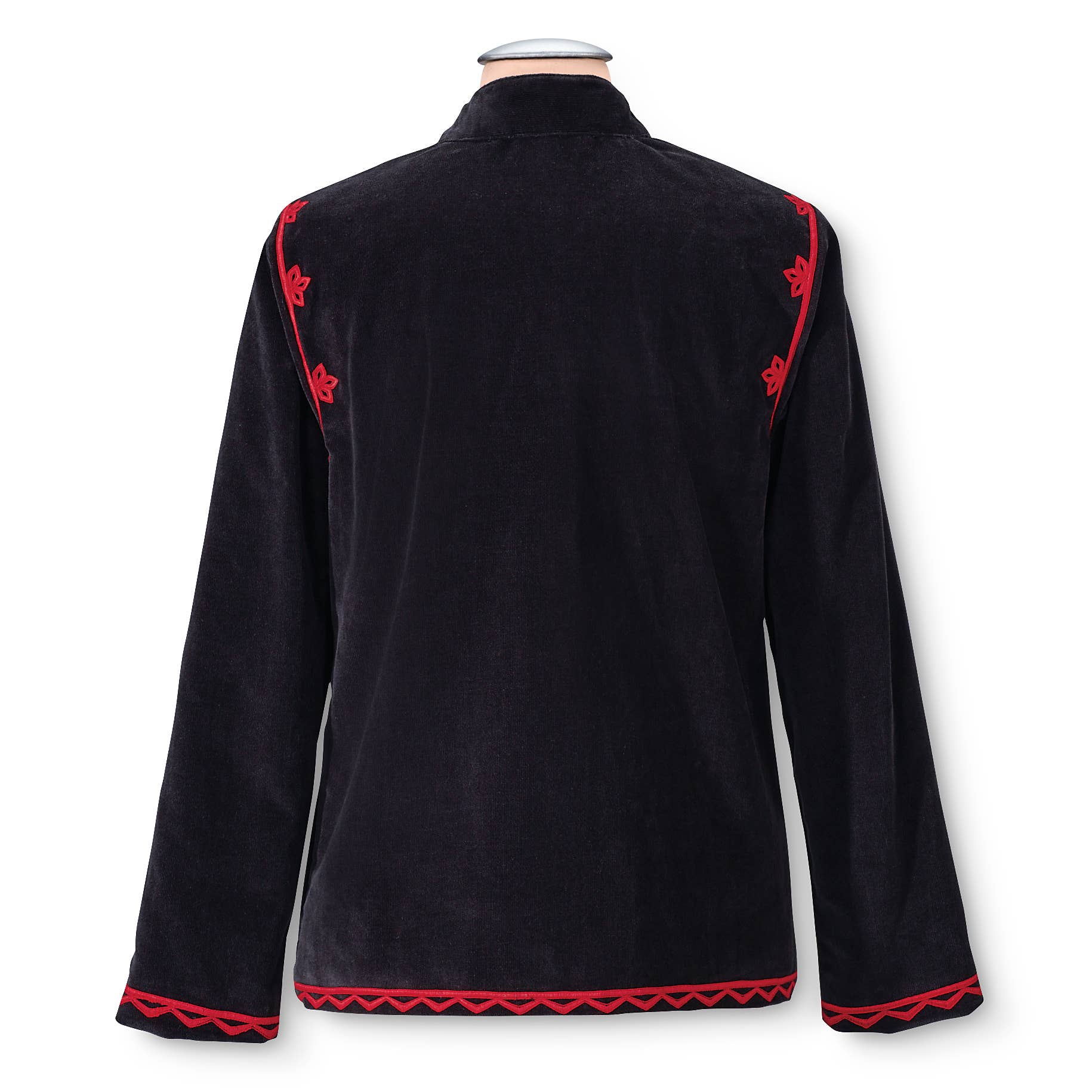 Black Multi Embroidered Velveteen Cotton Jacket for wholesale on Faire1