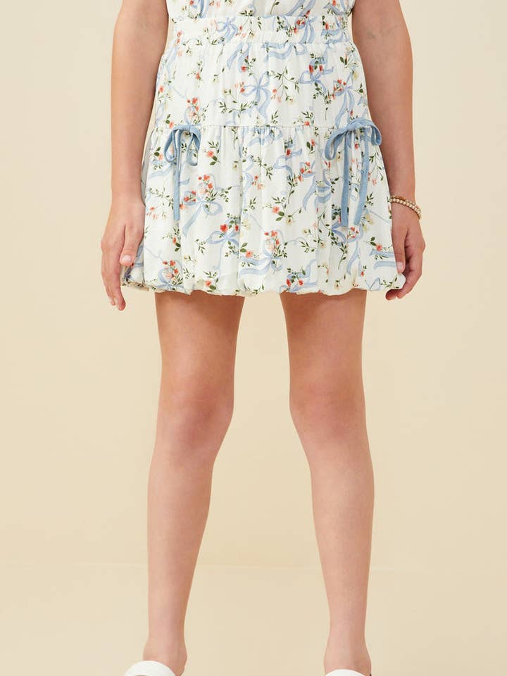 Girls Floral Ribbon Print Bow Detail Skirt for wholesale by Hayden LA