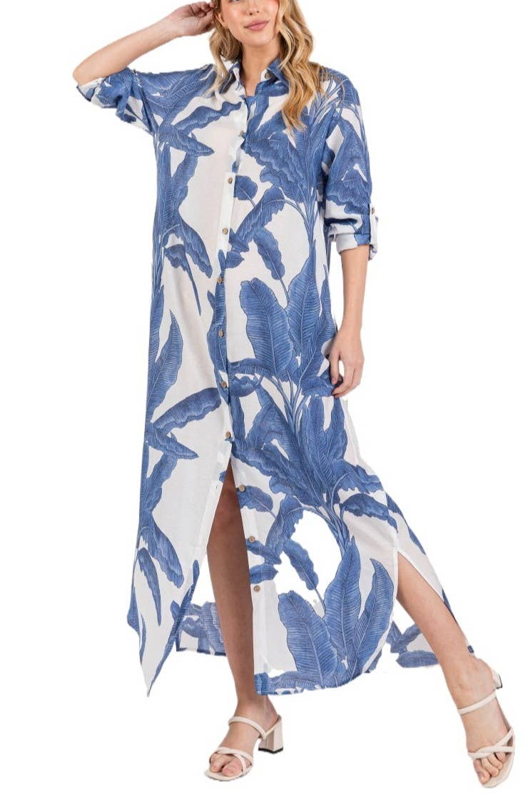 Vanilla Monkey - Wholesale Dress - Women's - Palm Print Button-down Maxi Dress0