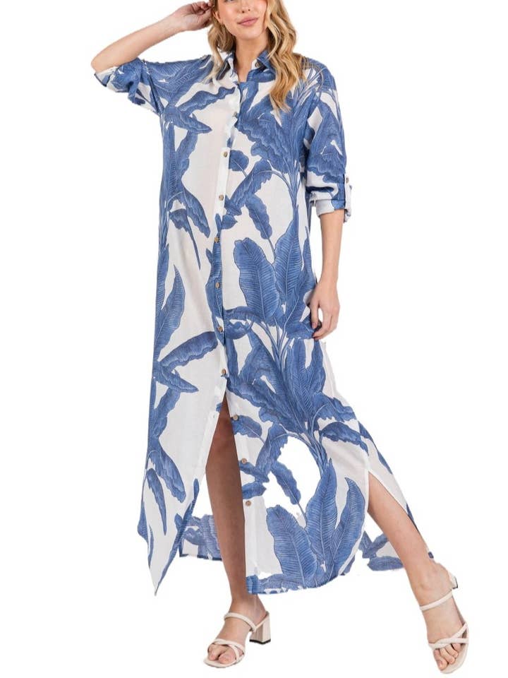 Vanilla Monkey - Wholesale Dress - Women's - Palm Print Button-down Maxi Dress