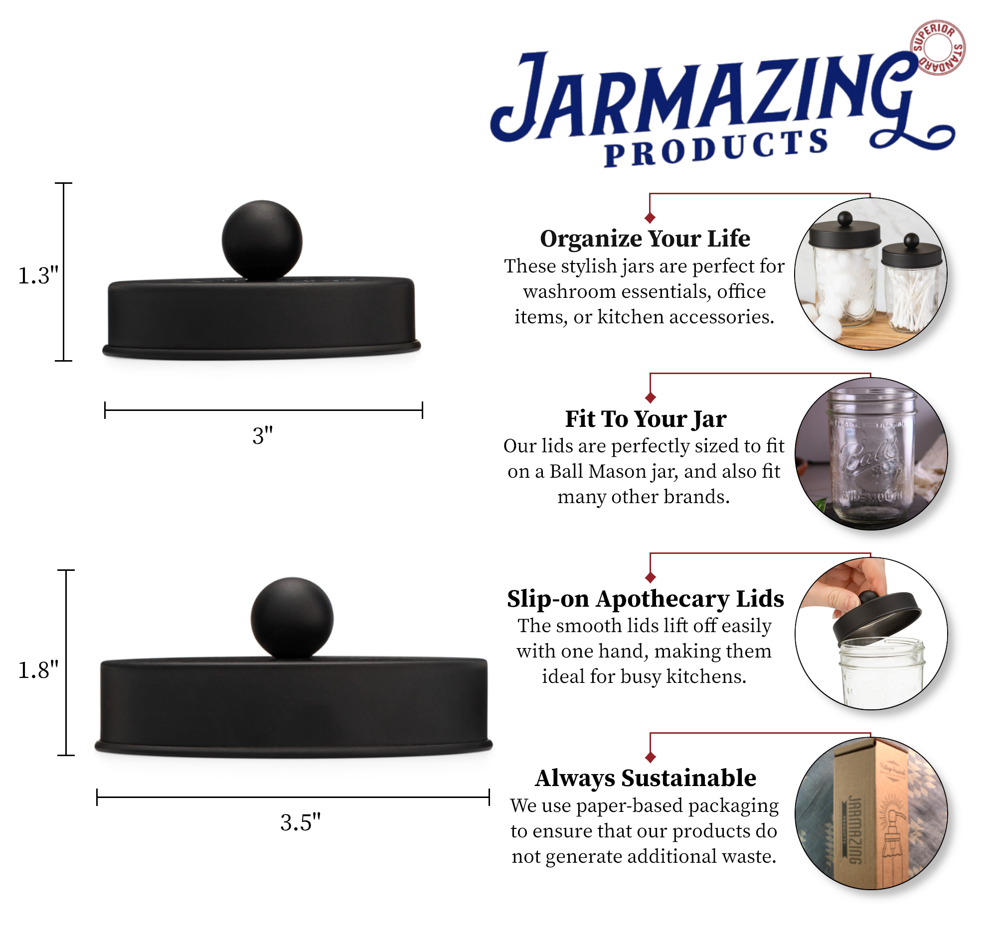 Jarmazing Products - Wholesale Jar - Apothecary Storage Lids for Mason Jars9