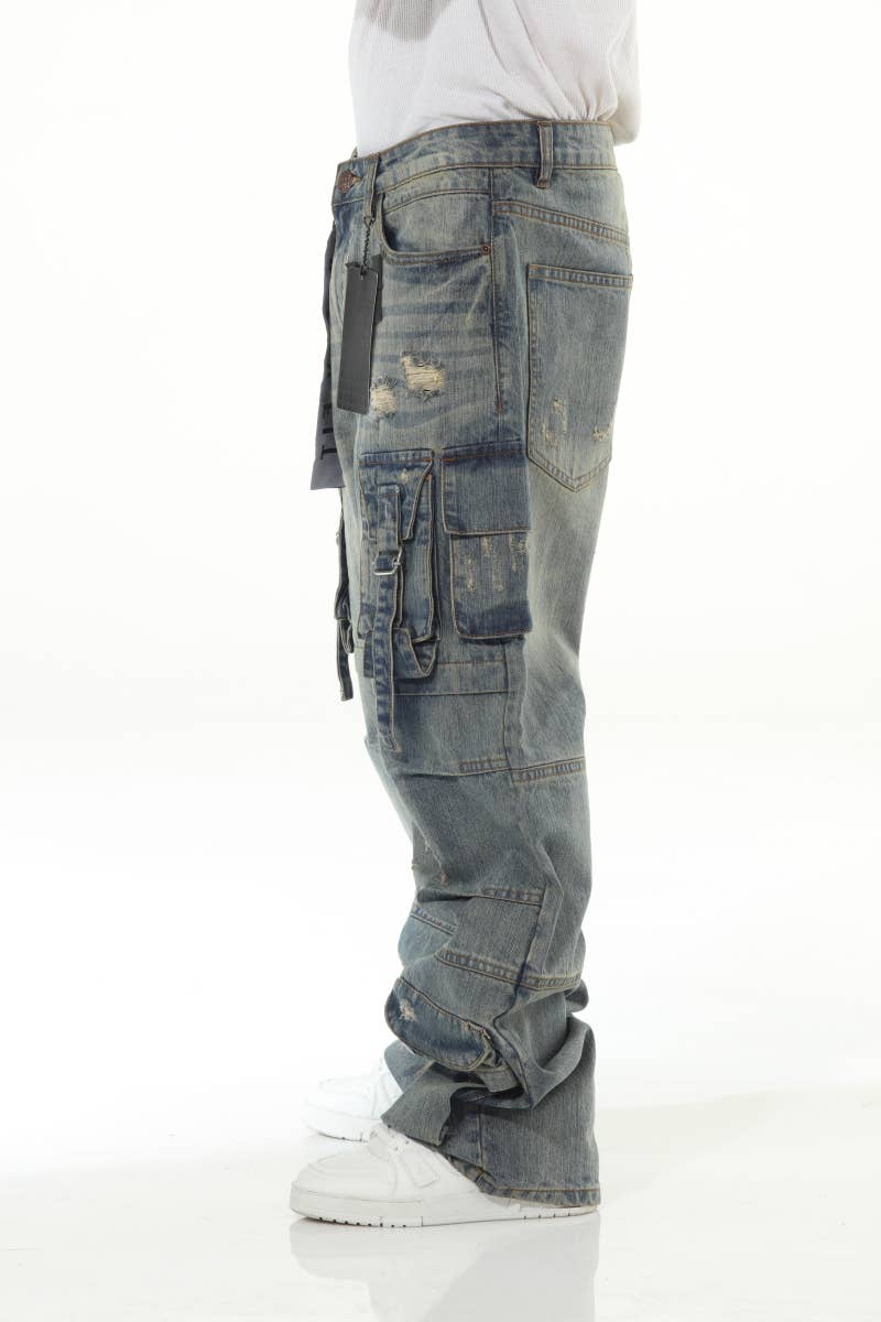 Stylo - Wholesale Jeans - Men's - Khaki Buckled Baggy4