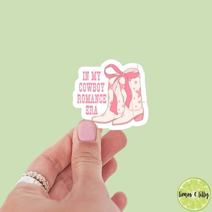 Coquette pink bow In My Cowboy Era sticker, book stickers, kindle, laptop, bookish sticker, western, decal, cowboy boots, decals for wholesale by Limes & Lilly