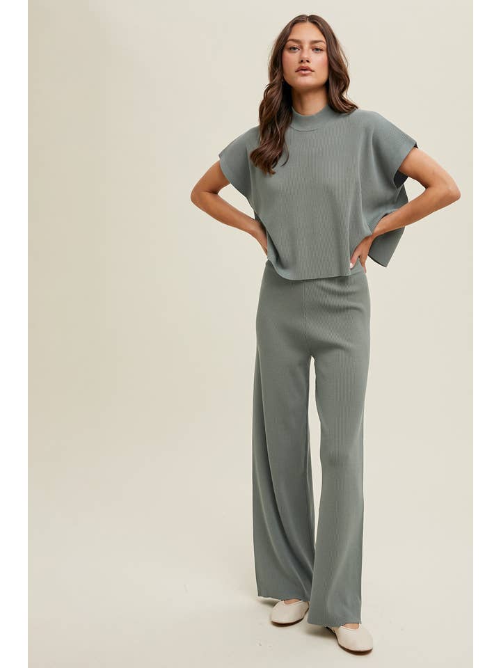 G MINT RIBBED KNIT SWEATER TOP AND PANTS SET / WL24-9299 for wholesale on Faire