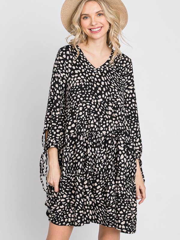 JADE BY JANE - Wholesale Dress - Women's - MID BUBBLE SLEEVE WITH BOW DETAIL DRESS - KRD4082-1