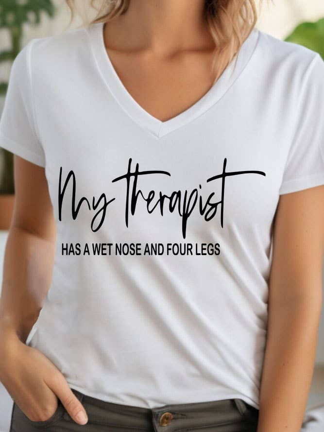My Therapist Has A Wet Nose And Four Legs, T-shirt unisex con scollo a V per la vendita all'ingrosso da parte di Top Avenue