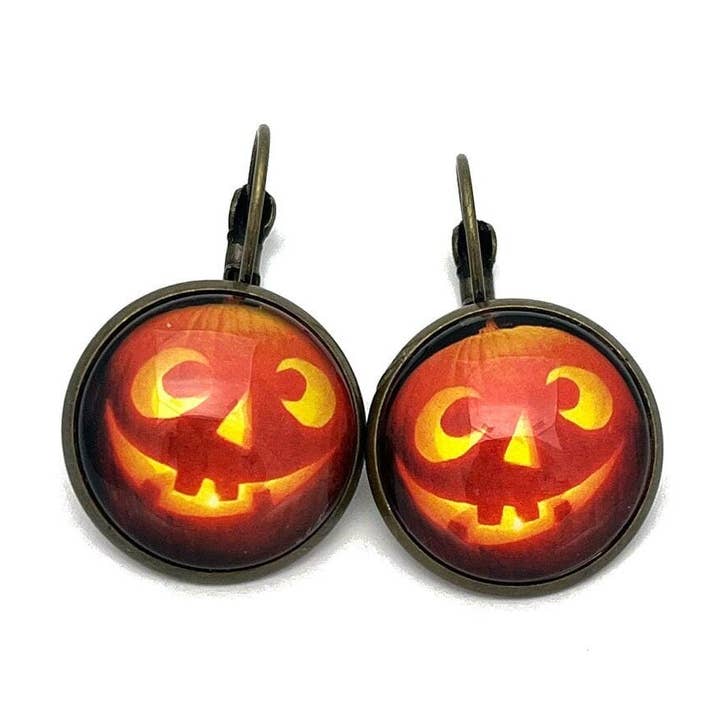Jack-o'-Lantern USA Halloween Stamp 2016 - Sieraden met postzegels - Oorbellen met postzegels - Franse clipoorbellen in antieke bronzen afwerking voor wholesale door Postage Stamp Jewelry