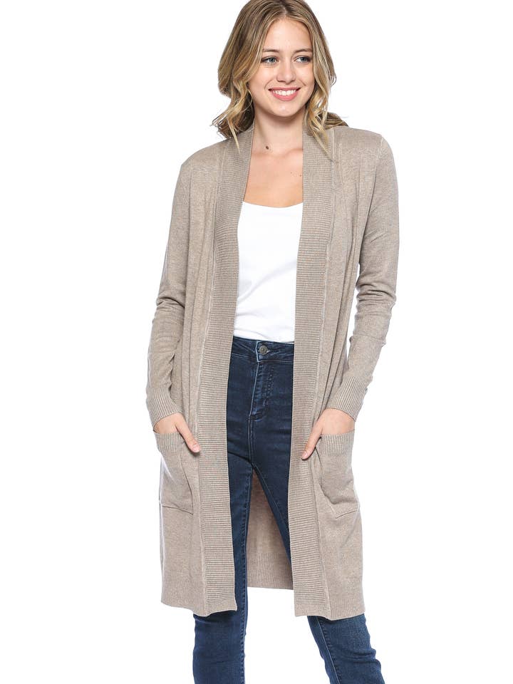 Long Sleeve Classic Open Front Knit Long Cardigan for wholesale by Newself Collection
