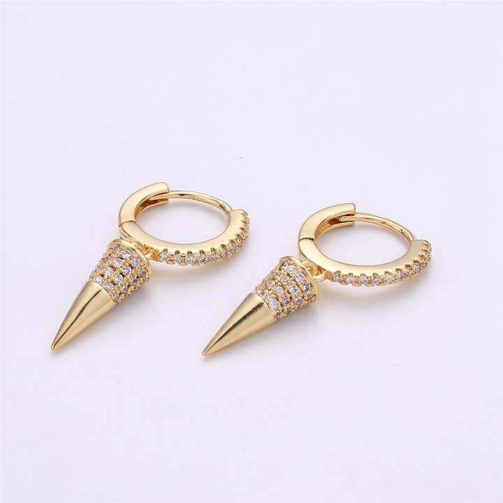 Aim Eternal - Wholesale Dangle Earrings - Hoop Dangle Earring, Gold Spike Earring, Small Dangle Earring, Micro Pave Earring, Dangle Earring Charm K-357
