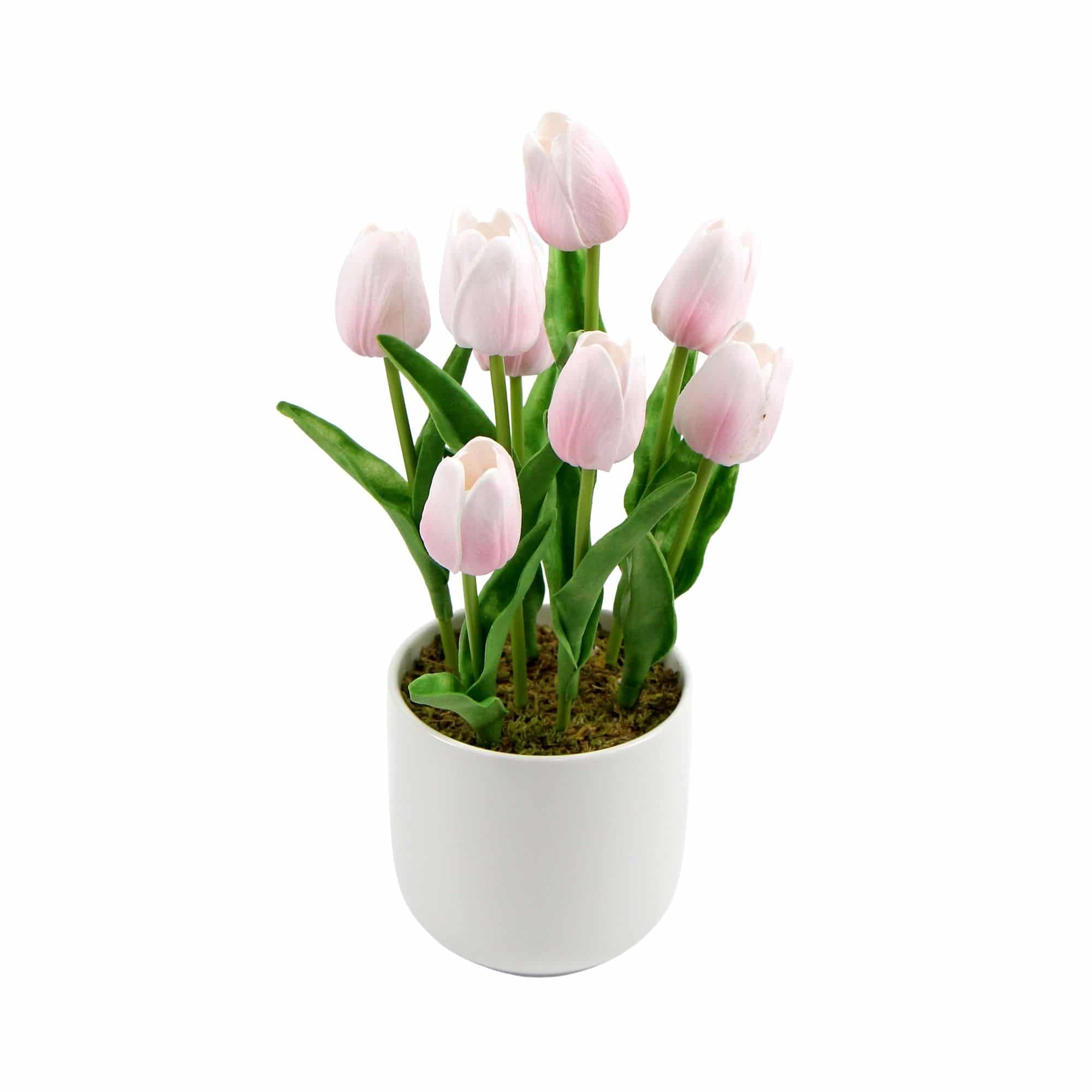 Designer Plants AU - Wholesale Artificial Flowers - Flowering Pink Artificial Tulip Plant Arrangement With Ceramic Bowl 35cm0