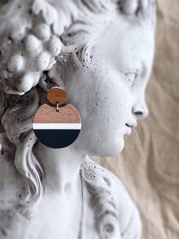 natural wood geometric statement earrings - yale for wholesale by Pearl and Ivy Studio