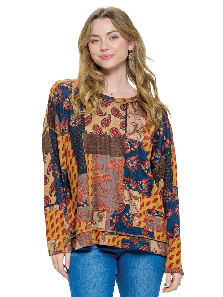 Multi Rust UDSALG Pullover Top Patchwork Print Flerfarvet Paisley for engroshandel på Faire