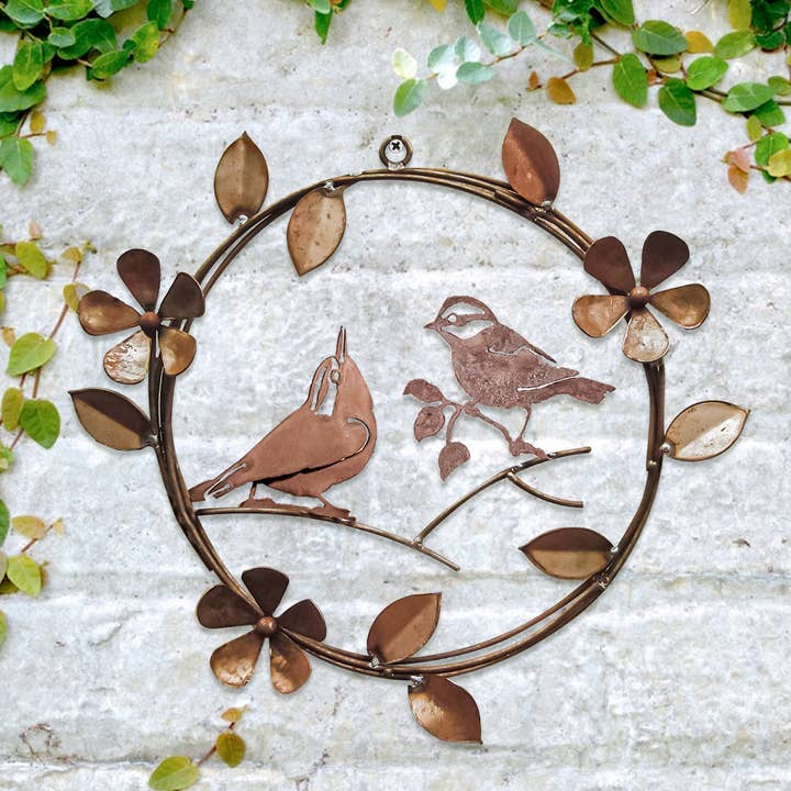Rust/Nat Flwr Wreath Nut Chick Garden Art for wholesale by California Home & Garden