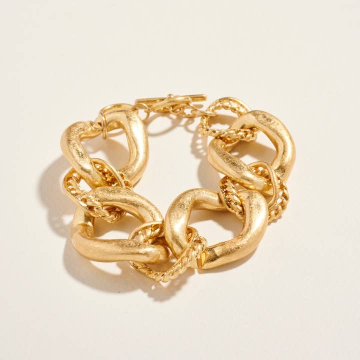 Vintage Gold 7.25 Inch Chunky Mixed Link Chain Clasp Bracelet for wholesale on Faire1