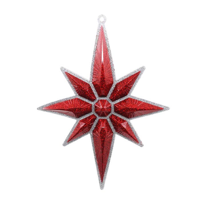 Christmas Star Ornament, Silver with Red, 8.5-inch for wholesale by Very Christmas