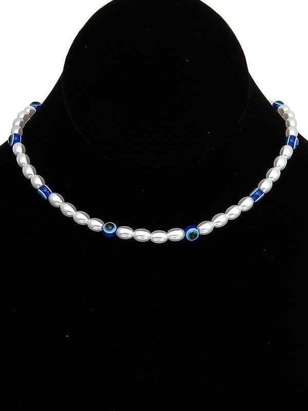 COLLAR DE CUENTAS DE MAL DE OJO REDONDO 965 para venta al por mayor de anbfashion